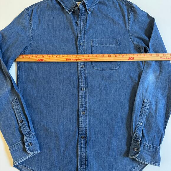 Club Monaco Slim Fit Denim Chambray Button Front Shirt Long Sleeve Size XS EUC - Picture 9 of 11